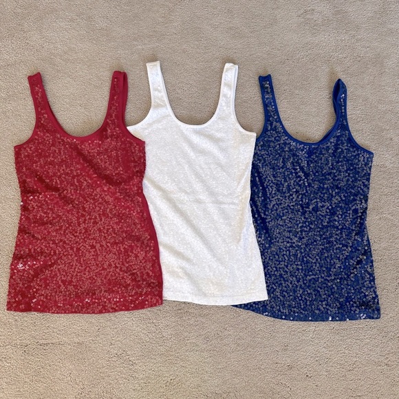 Express Red Sequin Sleeveless Tank Top - Picture 1 of 7
